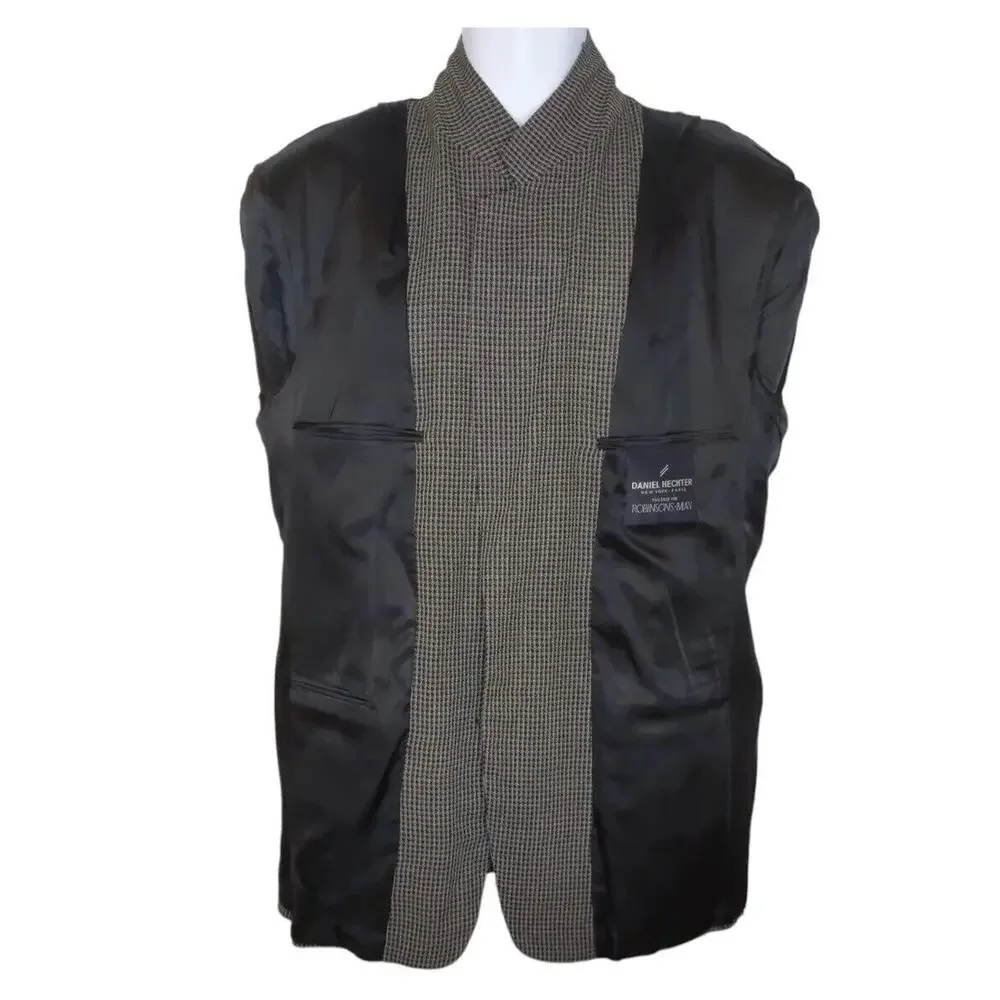 VTG Daniel Hechter Sport Coat Jacket Mens 44R Brown‎ Black Check USA Union Label